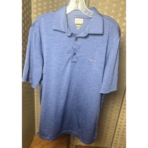 Greg Norman Polo Shirt Mens Medium Blue Short Sleeve Shark Play Dry Golf Outdoor